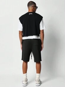 SUMWON Bộ 2 Cái Crop Fit Tank Và Jort Với Số In Đồ Họa - màu đen - Xem 2