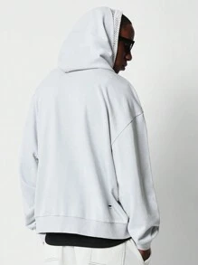 SUMWON Áo hoodie oversize lót lưới cao cấp với chi tiết cũ kỹ, áo nỉ cotton pha trộn dày dặn, phong cách đường phố đô thị, thu đông, thường ngày - Xám - Xem 2