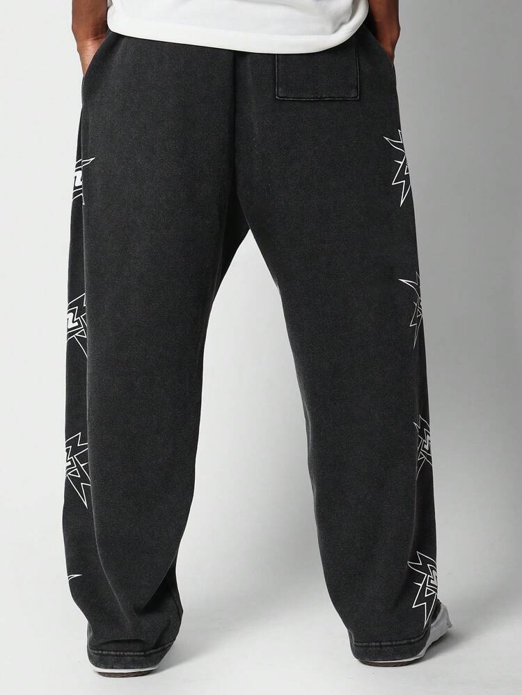 Lightning Bolt Print Sweatpants With Pockets