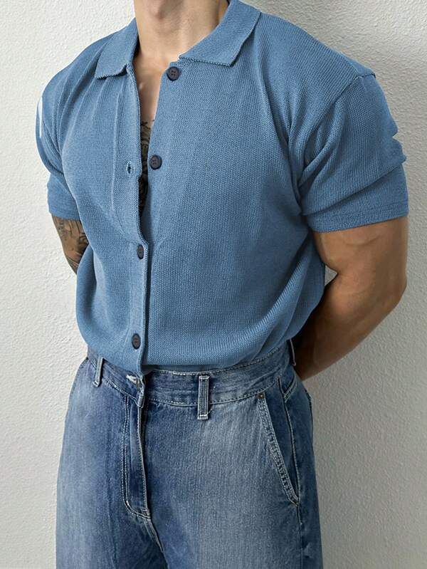 Men's Casual Solid Color Short Sleeve Shirt, Versatile And For Office/Daily Wear, Spring
