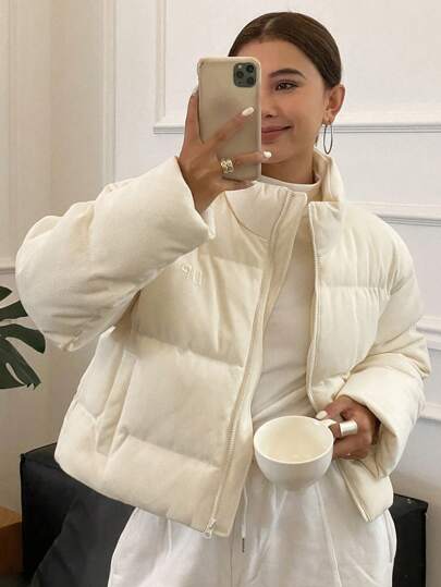 DAZY Ladies' Loose Corduroy Stand Collar Padded Coat,Winter Women Clothes,Padded Coat Women Jacket