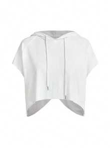 Gameset SHEIN Sport White Loose-Fitting Short Hooded Vest + Beige Slim & + Beige Skinny Pants, 3pcs/Set Fit Set Workout Women Setwomen Workout Set - Black and White - View 5