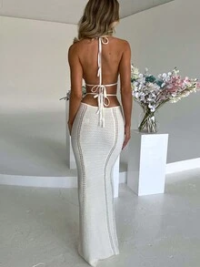 Đầm ngủ len hở lưng gợi cảm dành cho nữ, thích hợp cho tiệc tùng, kỳ nghỉ, đi biển, mùa xuân/hè. - trắng - Xem 2