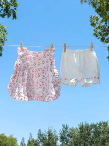 Conjunto para bebé niña con estampado floral con ribete de volantes en la parte superior y shorts - Rosa - Ver 6
