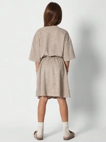 SUMWON Tween Girls Tee Dress With Tie Waist Detail - Camel - View 4