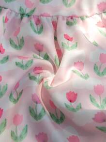 Conjunto para bebé niña con estampado floral con ribete de volantes en la parte superior y shorts - Rosa - Ver 4
