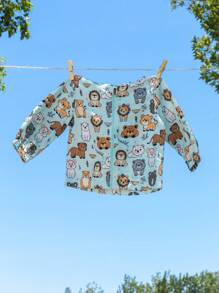 SHEIN Baby Boys' Woven Spring & Autumn Fashionable Simple Casual Cute Animal Printed Long Sleeve Hooded Zipper Jacket - Multicolor - View 4