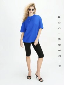 MISSGUIDED 刺绣品牌名称落肩超大 T 恤 - 藍色 - 查看 3
