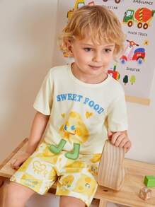 Young Boy Flame Retardant Fabric Short Sleeve Round Neck Top And Casual Shorts Set, Casual Home Wear - Multicolor - View 3