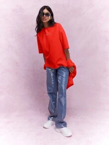 MISSGUIDED Printed Logo Oversized T Shirt - Red - View 5
