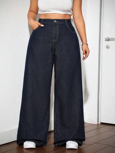 Dripcurv Plus Size Casual Fashionable And Versatile Loose Wide Leg Boyfriend Jeans