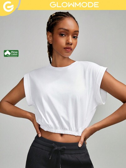 GLOWMODE Pima Cotton Cap Sleeve Cropped Tee Daily Casual Summer