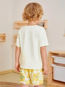 Young Boy Flame Retardant Fabric Short Sleeve Round Neck Top And Casual Shorts Set, Casual Home Wear - Multicolor - View 2