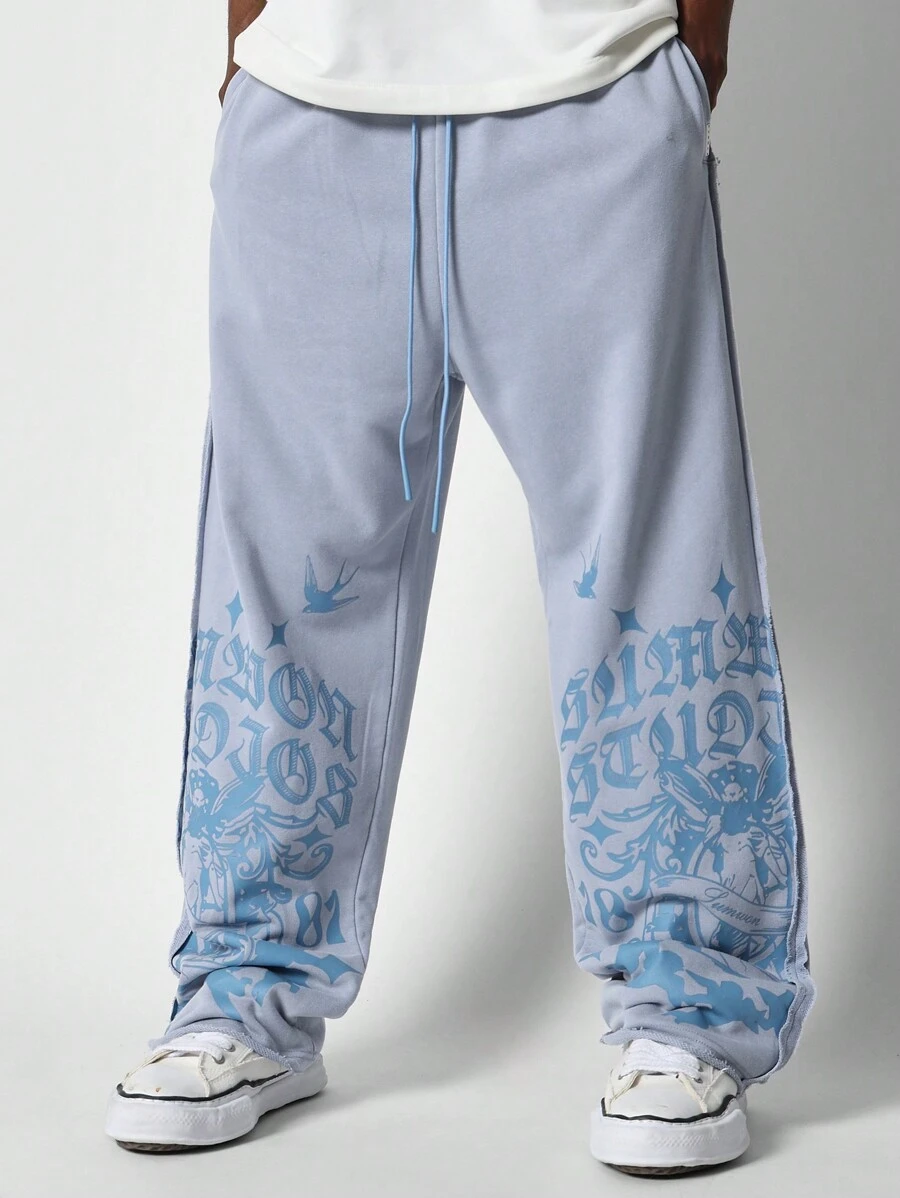 SUMWON Streetwear Jogger Sweatpants With Gothic Print Retro Blue Birds Graphics Design Relaxed Fit Athletic Loungewear Urban Casual Fall Winter Pants - Blue - View 1