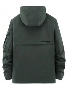 Manfinity Homme 男士春秋防風外套，多口袋工作服 - 軍綠色 - 查看 2