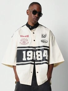 SUMWON Boxy Fit Button Through Motocross Shirt - Multicolor - View 1