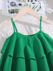 適合青少女的運動休閒春夏套裝：編織純色背心上衣配高壓折疊長褲 - 綠色 - 查看 5