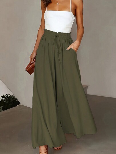 Plus Size Loose Lightweight Wide Leg Culotte Pants, Spring/Summer