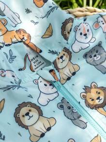 SHEIN Baby Boys' Woven Spring & Autumn Fashionable Simple Casual Cute Animal Printed Long Sleeve Hooded Zipper Jacket - Multicolor - View 5