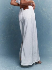 MISSGUIDED 品牌徽标贴片后开衩牛仔长裙