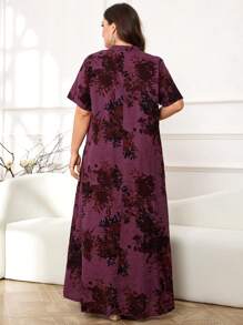Al Najma Vestido floral con cuello en pico, vestido holgado de manga corta tipo maxi jalabiya casual como ropa de estar en casa