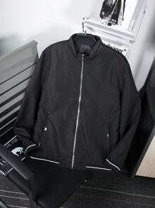 Manfinity Homme Men's Solid Color Simple Daily Long Sleeve Jacket - Black - View 1