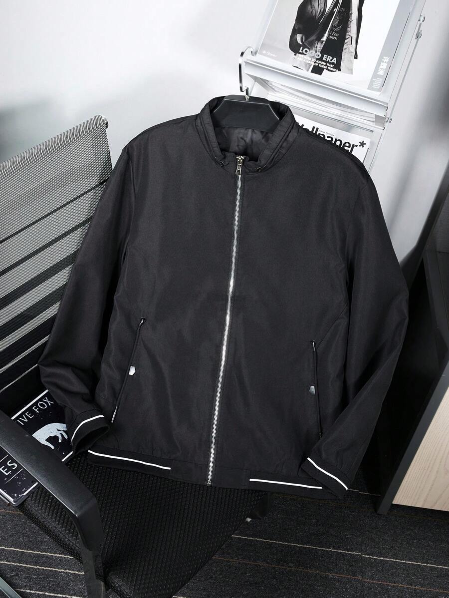 Manfinity Homme Men's Solid Color Simple Daily Long Sleeve Jacket - Black - View 1