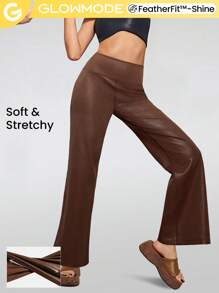 GLOWMODE Foiled Leather Effect Straight Wide Leg Pocket Brushed Sports Pants