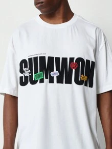 SUMWON 常规款短袖 T 恤配刺绣贴片 - 白色 - 查看 3