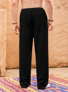 SHEIN X ELOISA & ORSON Manfinity VCAY Atuendos básicos de playa para hombres, ropa de playa informal y ligera de vacaciones de verano con pantalones de lino transpirable