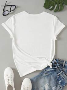 INAWLY Áo phông in hình Ngày thi đấu bóng đá, Áo phông thường ngày tay ngắn cho nữ, Áo phông họa tiết mùa xuân/hè cho nữ - trắng - Xem 2