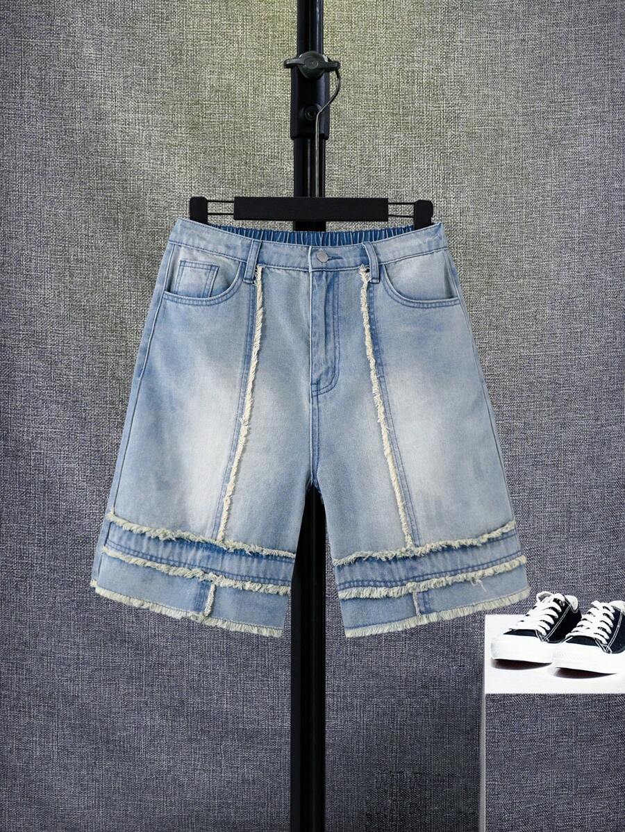 SHEIN Teen Boy Fashion Casual Patchwork Edges Are Fresh And Comfortable And Loose Boy Shorts For Vacation And Dailywear