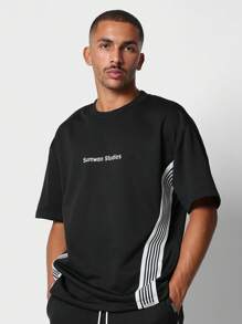 SUMWON Regular Fit Tape Detailed Loopback Tee And Jorts 2 Piece Set - Black - View 3
