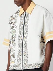 SUMWON Camisa con cremallera a contraste y ajuste cuadrado con estampado todo over - Multicolor - Ver 3