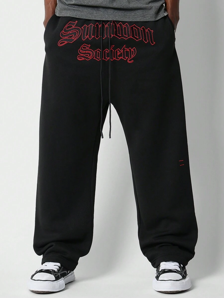 SUMWON กางเกงขายาว Sundown Society Logo แบบเรโทร กอธิคปัก กางเกงวอร์ม ...