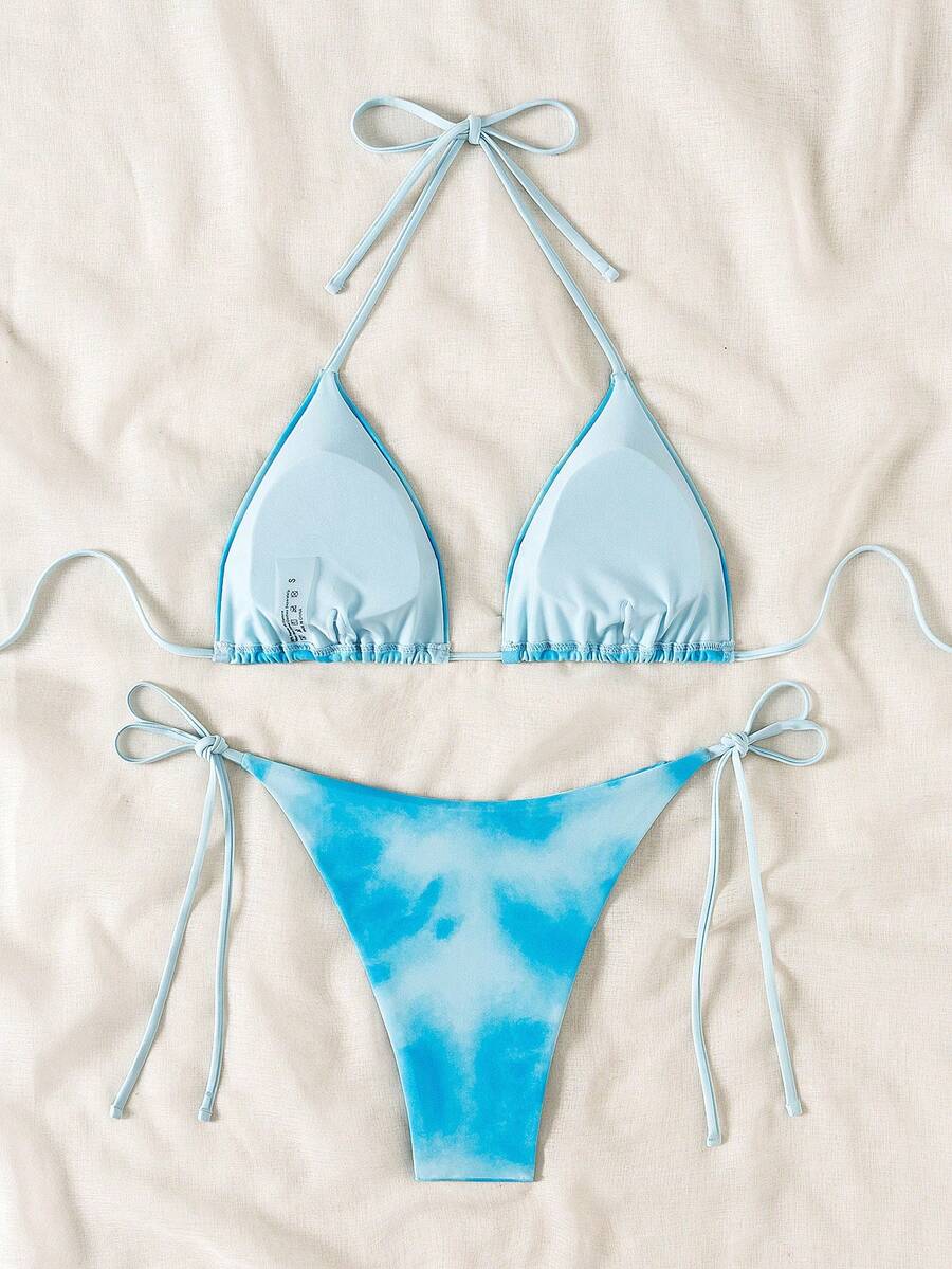 SHEIN Swim Ladies' Tie Dye TwoPiece Bikini Set Top And Strap Bikini