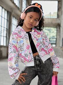 SHEIN 中學女孩連帽塗鴉印花時尚韓風春秋連帽衫