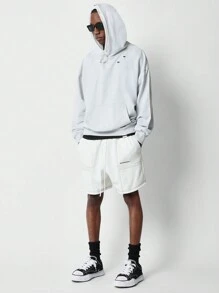 SUMWON Áo hoodie oversize lót lưới cao cấp với chi tiết cũ kỹ, áo nỉ cotton pha trộn dày dặn, phong cách đường phố đô thị, thu đông, thường ngày - Xám - Xem 4