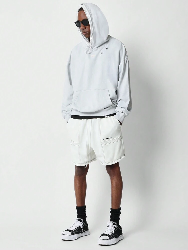 오버사이즈 디스트레스드 디테일 어반 스트리트웨어 후드 티셔츠