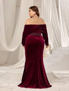 Faeriesty Curve Plus-Size Formal Evening Gown With Stand-Up Collar, Long Sleeves, And Mermaid Silhouette – Elegant Sequined Detailing For Black-Tie Galas, Wedding Receptions, Charity Dinners, Award Ceremonies, And Opera Nights - Burgundy - View 2