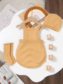 SHEIN Baby Girls' Solid Color Simple Daily Knitted Romper