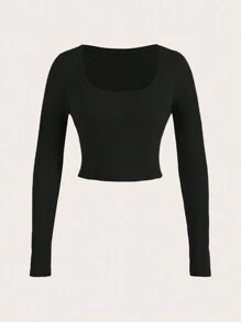 SHEIN SXY Conjunto de 2 piezas de camisetas sexys de corte ajustado con cuello ancho y mangas largas