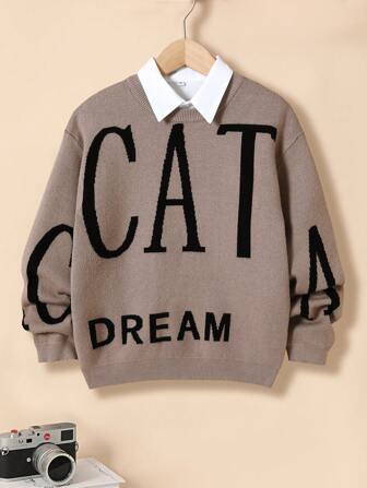 SHEIN Tween Boys Letter Mönster långärmad tröja