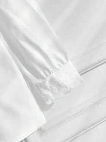 SHEIN Cô Gái Trẻ Vá lại Trang trí ren Cổ tròn Áo sơ mi - trắng - Xem 5