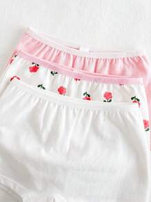 Cozy Pixies 年輕女孩草莓圖案色塊針織柔軟休閒內衣3入組 - 粉色 - 查看 4