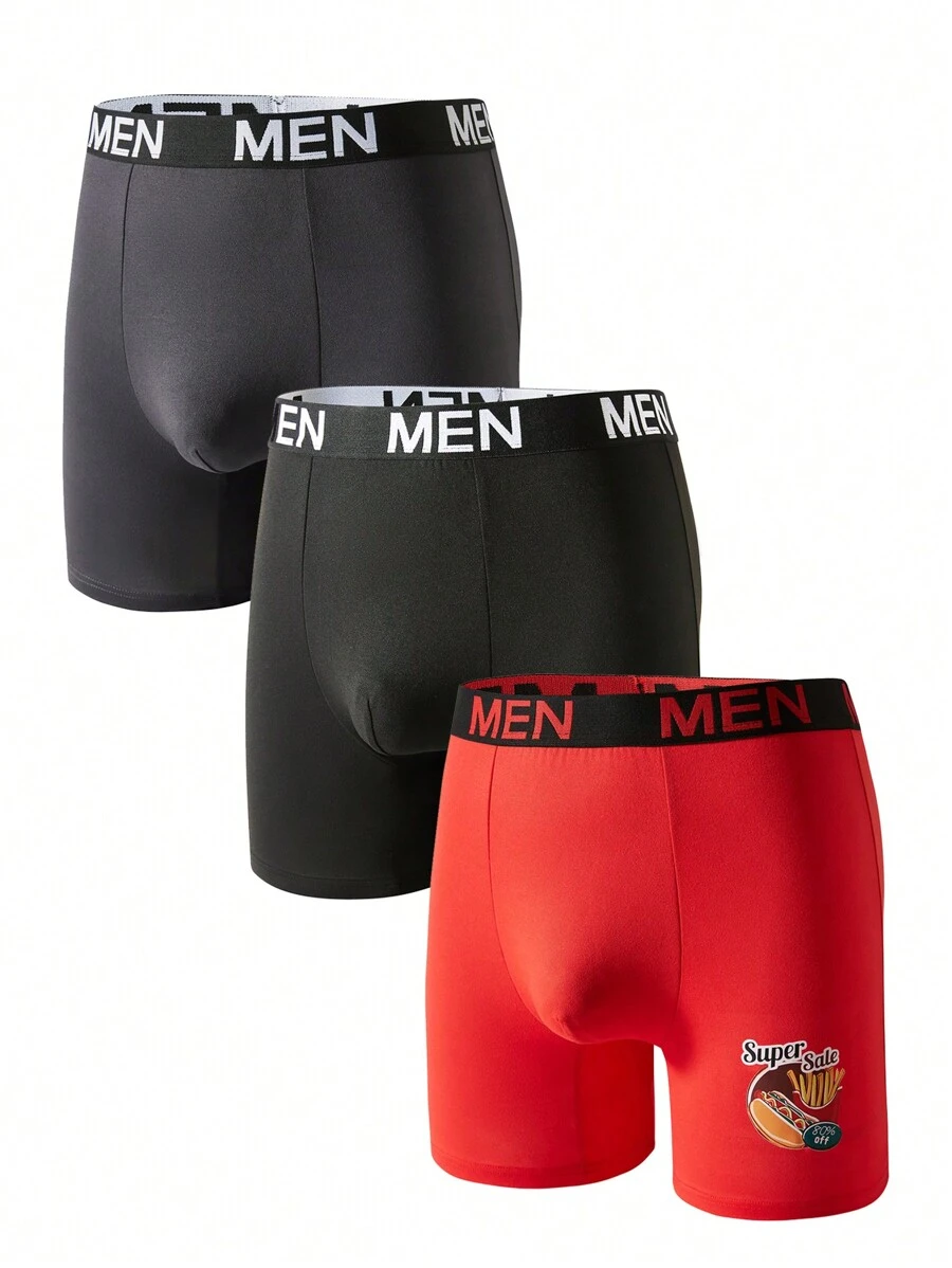 Men's Letter Printed Woven  Boxer Briefs (3 Pieces/Set) - Multicolor - View 1
