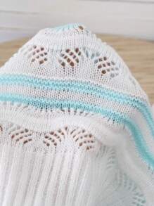 Teenagers' Hollow Out Long Sleeve Cardigan Sweater With Front Button And Colorful Wave Pattern - Blue and White - View 7