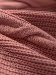 SHEIN Essnce Plus Size Loose Open Cardigan With Twist Flower Design, Drop Shoulder And Hooded, Long Sleeves, For Winter - Redwood - View 3