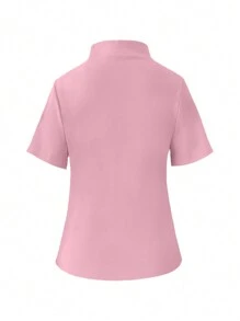 SHEIN Unity Women's Solid Color Short Sleeve Top And Pants Set With Zipper - Pink - View 4