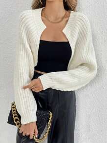 Women Simple Solid Color Long Sleeve White Short Jacket For Daily Wear - White - View 2